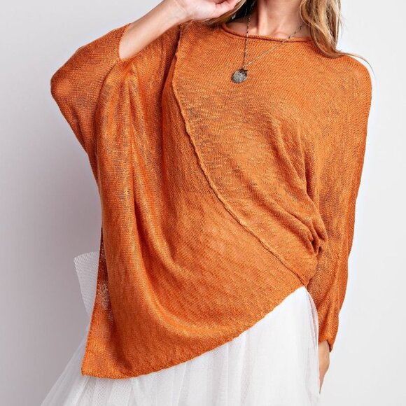 Easel Los Angeles Sweaters - Easel- Amber Flame- Knit Diagonal Hem Sweater